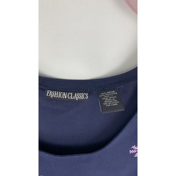 Fashion Classics Embroidered Snowman Christmas Maxi Dress Womens Large Navy Blue - Picture 2 of 10